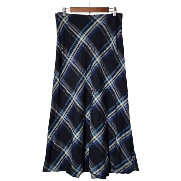 Vintage blue plaid tartan long skirt - Picture 1 of 5